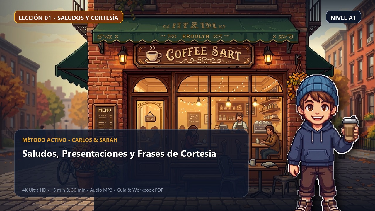 Portada de la lección 01: Saludos, Presentaciones y Frases de Cortesía