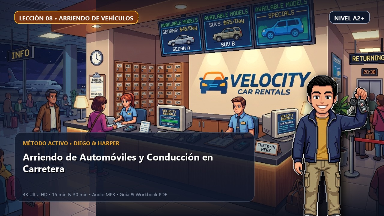 Portada de la lección 08: Arriendo de Automóviles y Conducción en Carretera