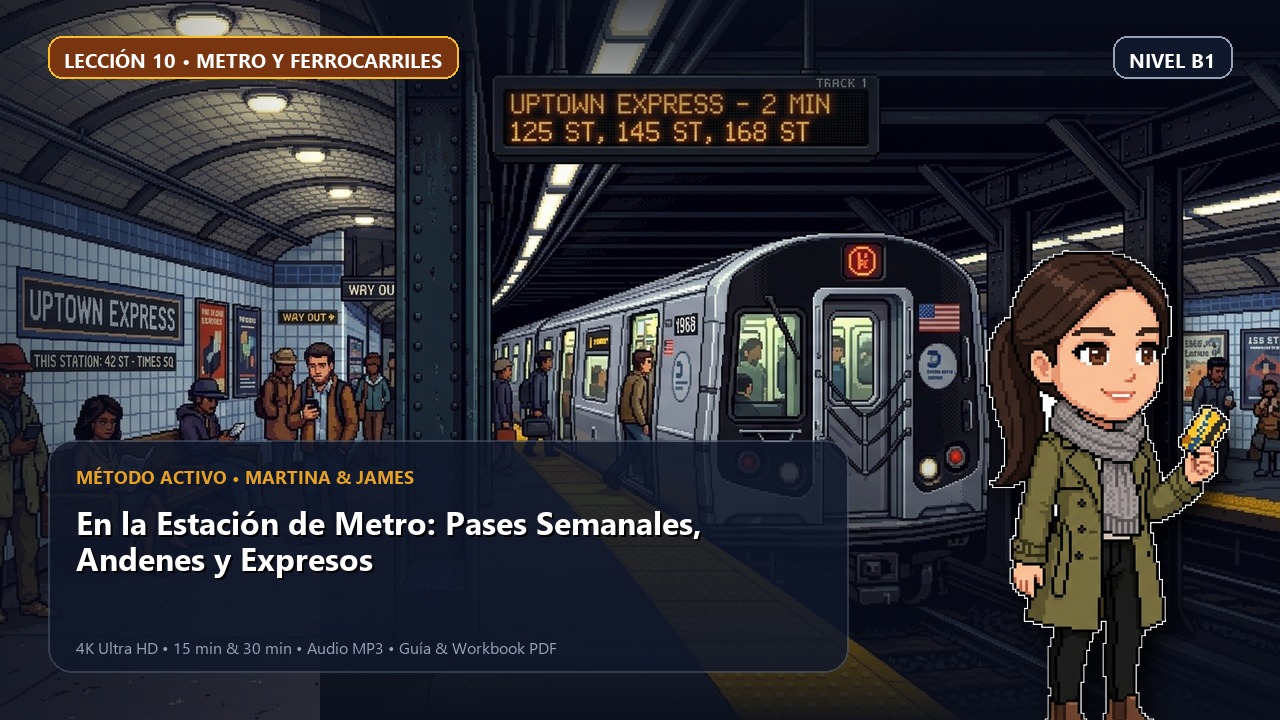 Portada de la lección 10: En la Estación de Metro: Pases Semanales, Andenes y Expresos
