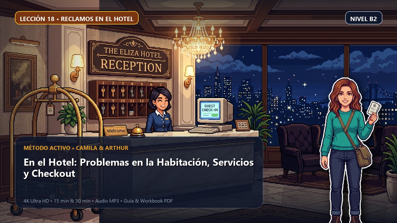 Portada de la lección 18: En el Hotel: Problemas en la Habitación, Servicios y Checkout