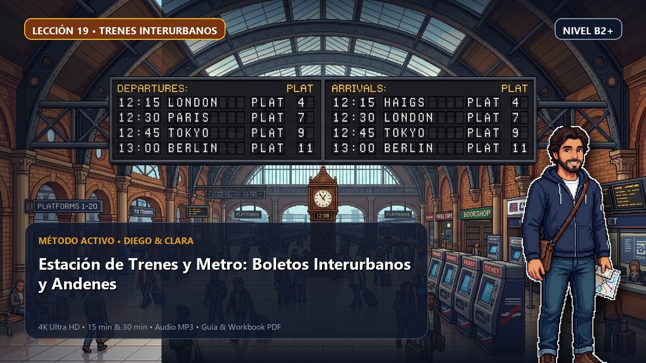 Portada de la lección 19: Estación de Trenes y Metro: Boletos Interurbanos y Andenes