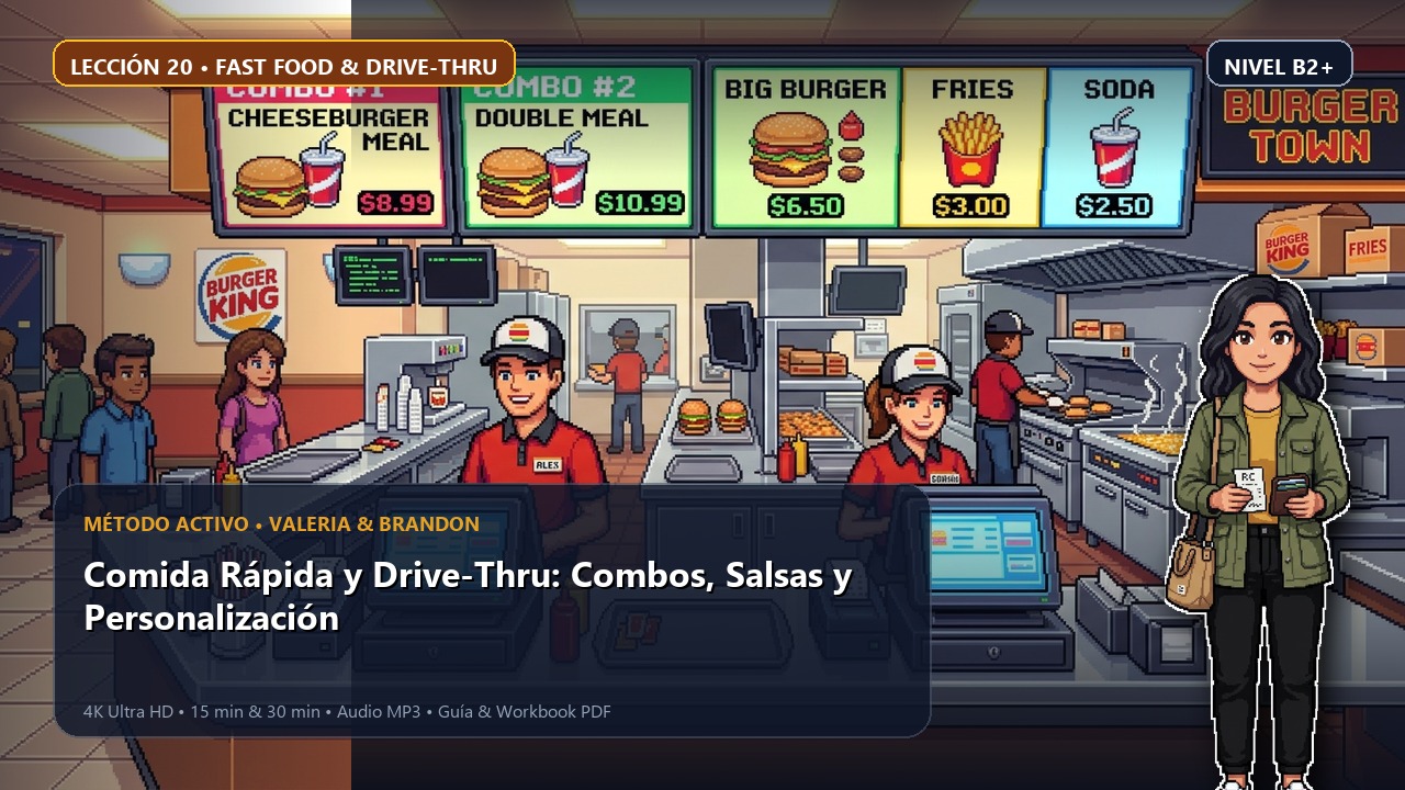 Portada de la lección 20: Comida Rápida y Drive-Thru: Combos, Salsas y Personalización