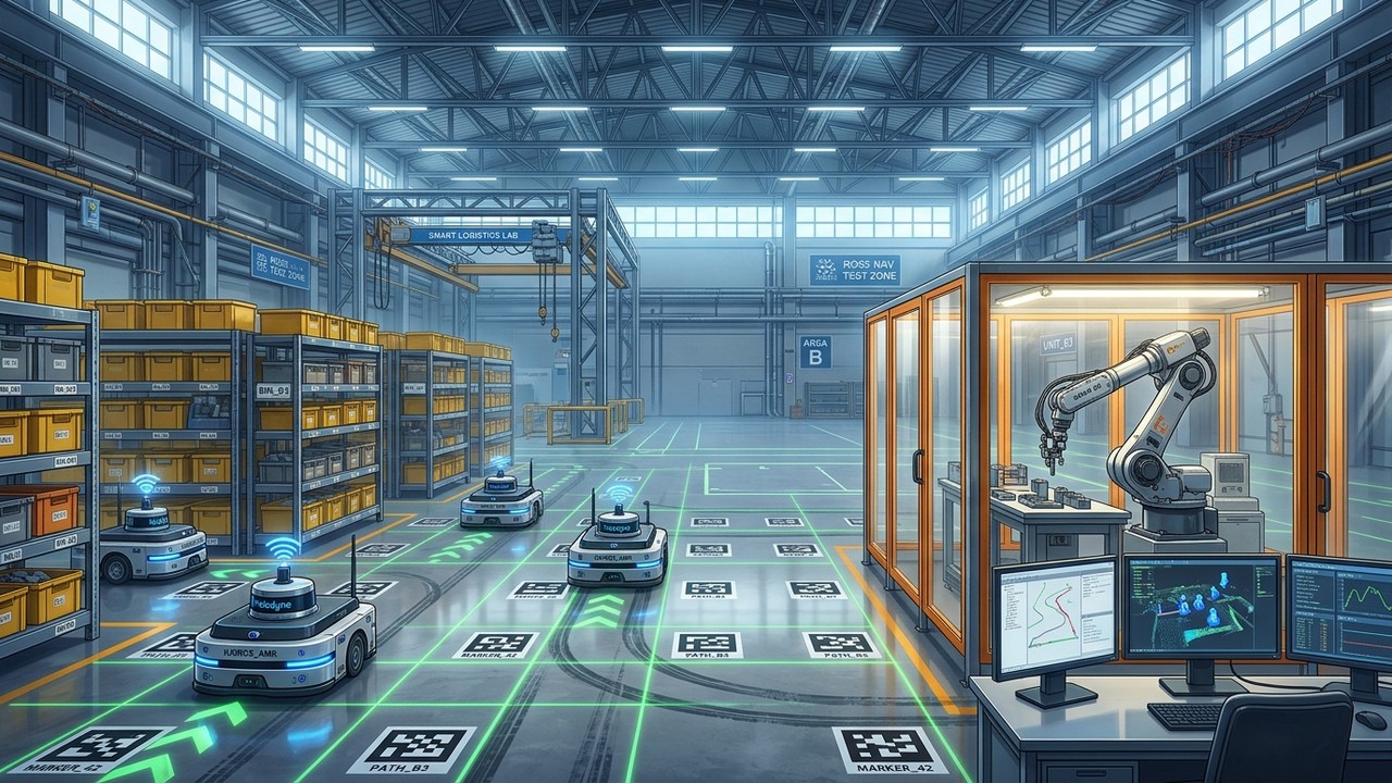 Portada de la lección 26: Robótica Industrial: Cinemática, Navegación SLAM y Protocolos ROS2